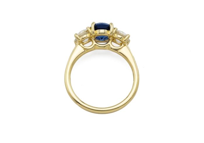 14K Yogo Sapphire & Diamond Three-Stone Ring