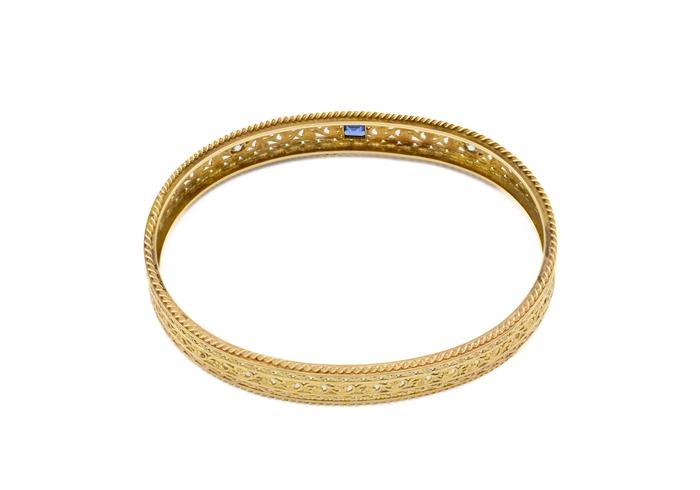 Vintage 14K Yogo Sapphire and Diamond Bangle Bracelet