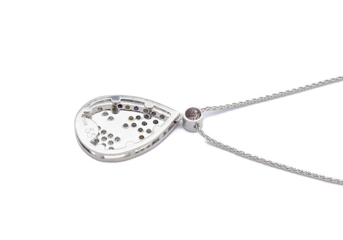14K white gold teardrop pendant with Montana Sapphires in a mountain design and pavé Diamonds