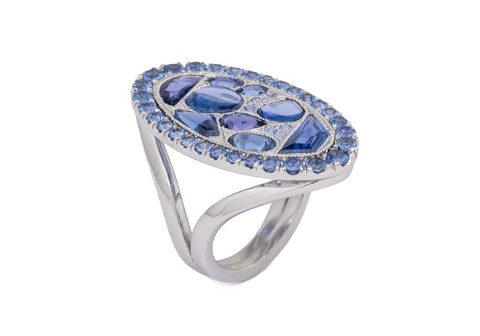 14K Yogo Sapphire Mosaic Cocktail Ring