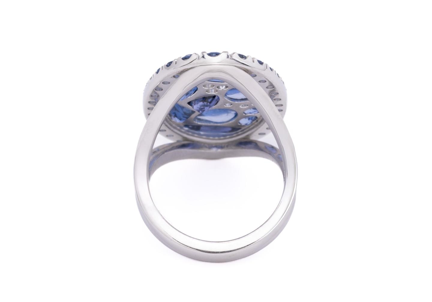 14K Yogo Sapphire Mosaic Cocktail Ring