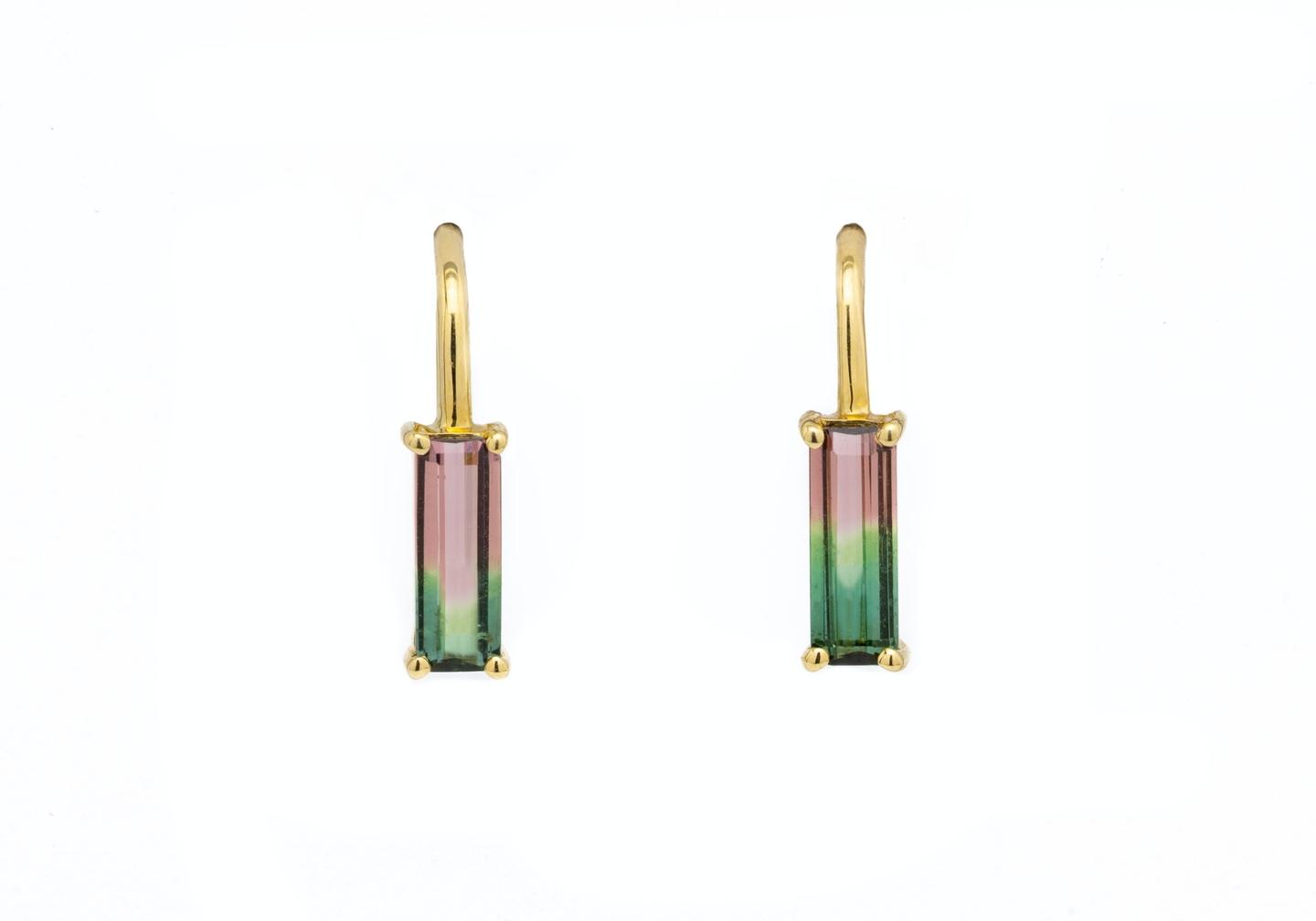 14K Bi-Color Tourmaline Lever Back Earrings