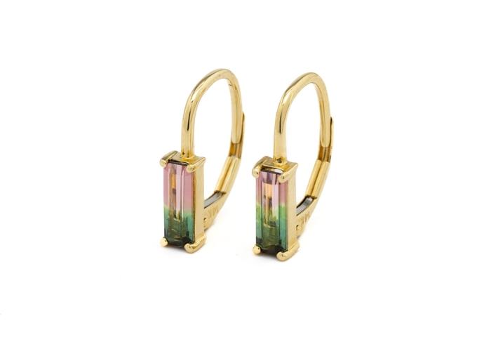 14K Bi-Color Tourmaline Lever Back Earrings