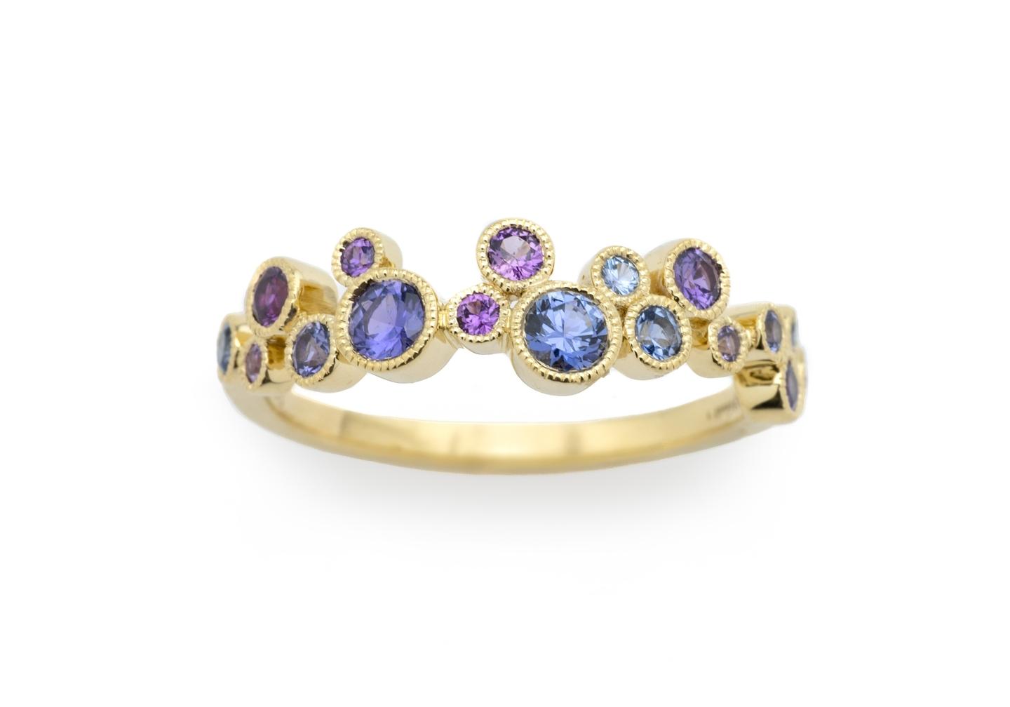 14K Floating Yogo Sapphire Cluster Band