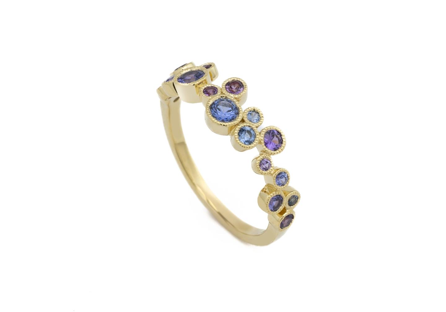 14K Floating Yogo Sapphire Cluster Band
