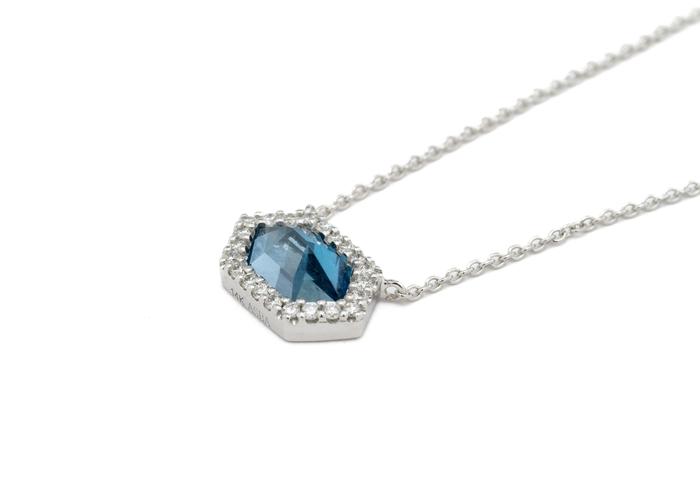 14K Blue Topaz Halo Necklace
