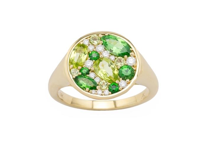 14K Tsavorite, Peridot, & Diamond Mosiac Cocktail Ring