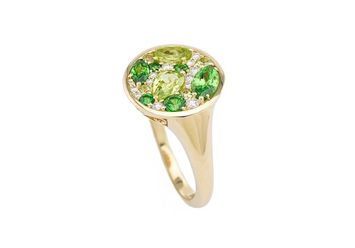 14K Tsavorite, Peridot, & Diamond Mosiac Cocktail Ring