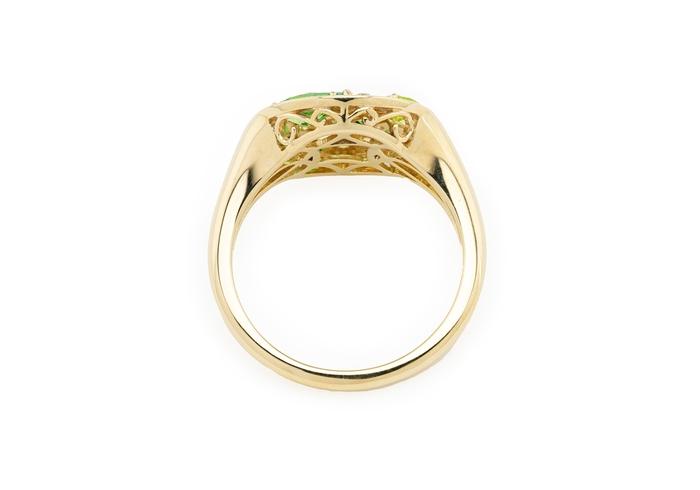 14K Tsavorite, Peridot, & Diamond Mosiac Cocktail Ring