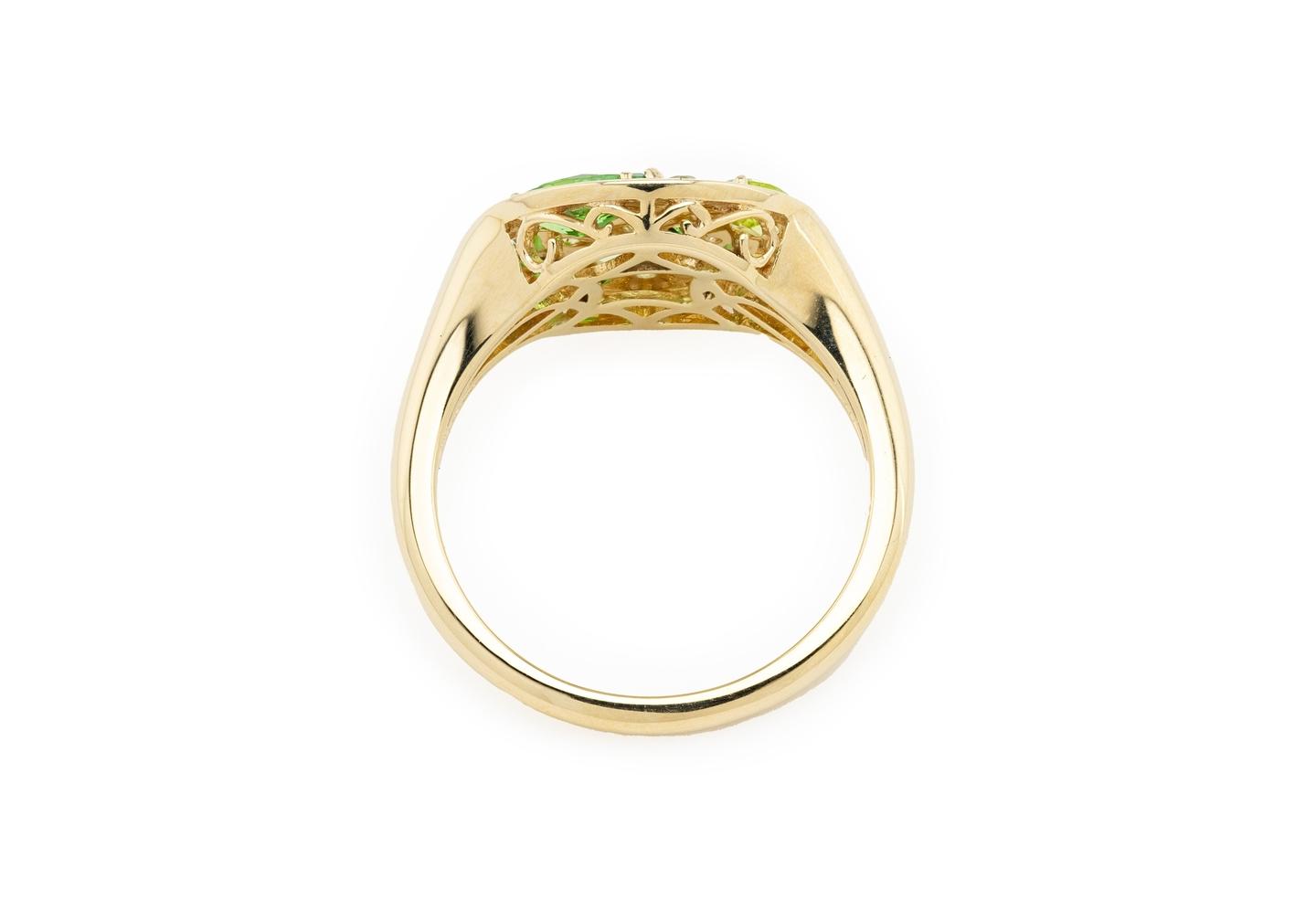 14K Tsavorite, Peridot, & Diamond Mosiac Cocktail Ring