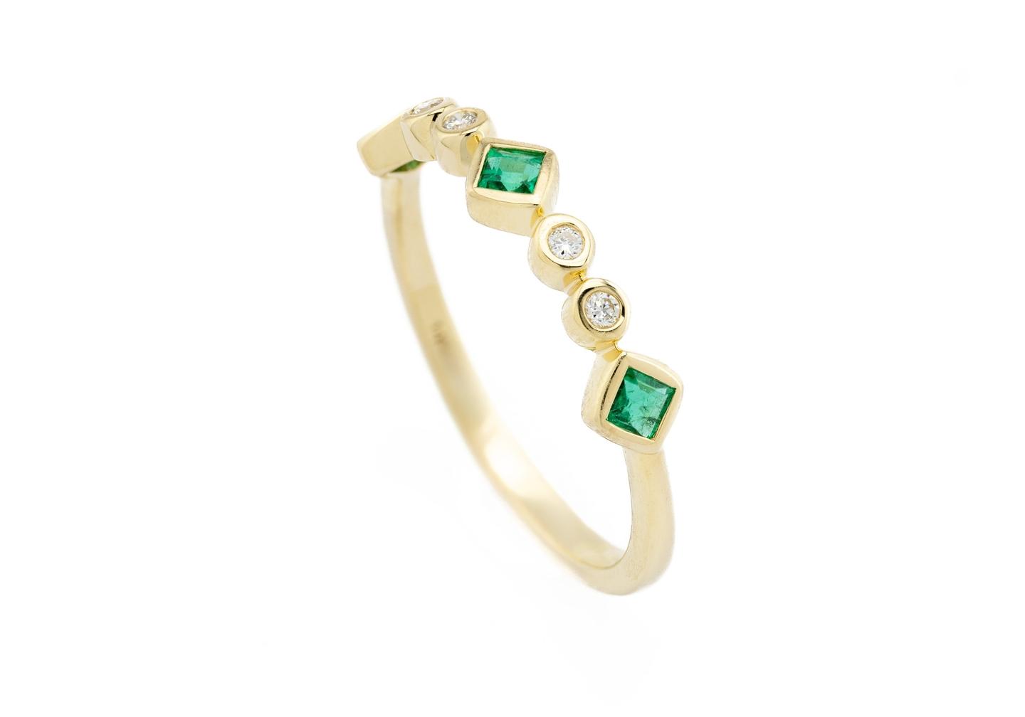 14K Emerald & Diamond Geometric Band