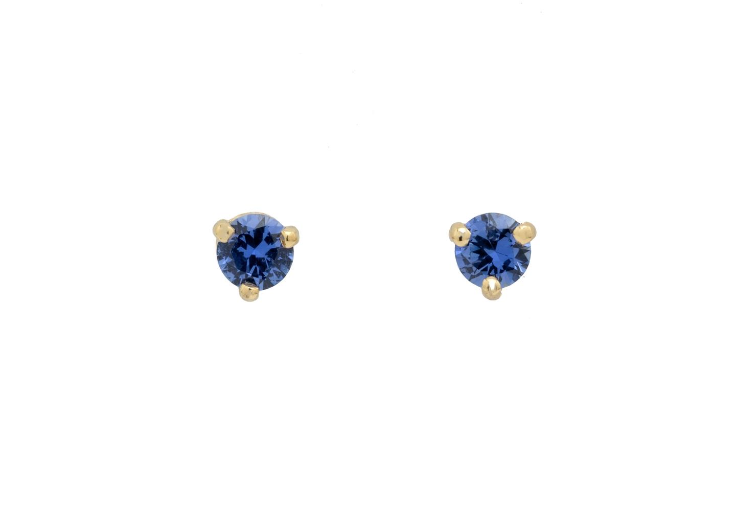 14K Yogo Sapphire Three-Prong Stud Earrings