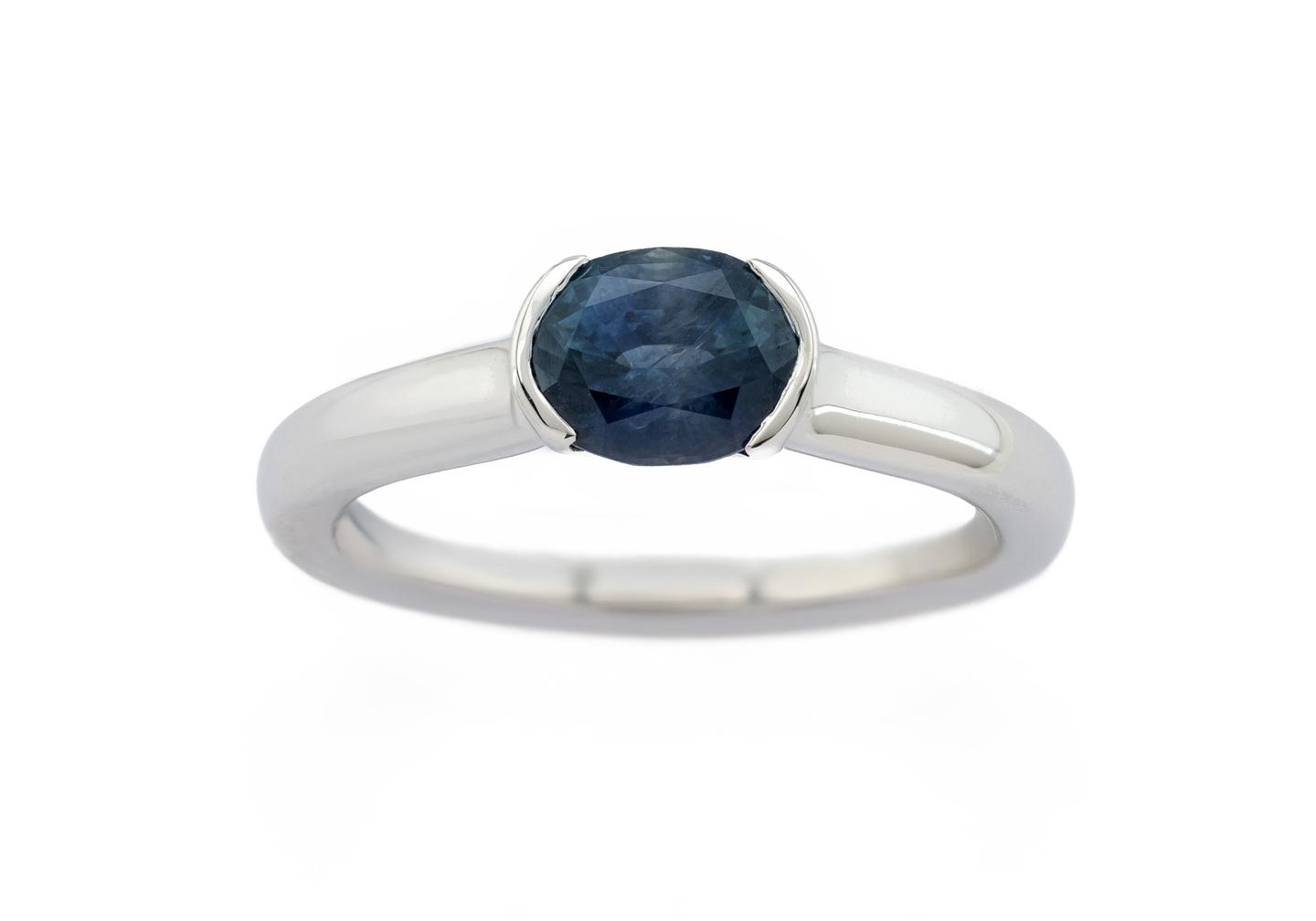 14K Montana Sapphire Half-Bezel Solitaire