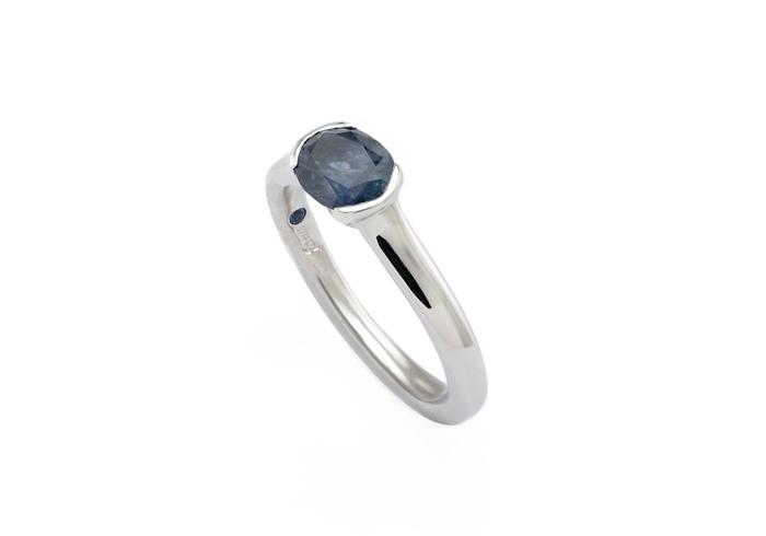 14K Montana Sapphire Half-Bezel Solitaire