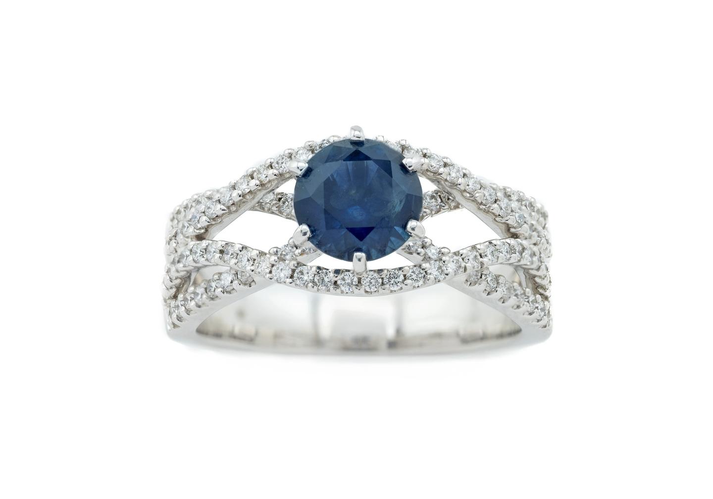 14K Montana Sapphire Diamond Twist Engagement Ring