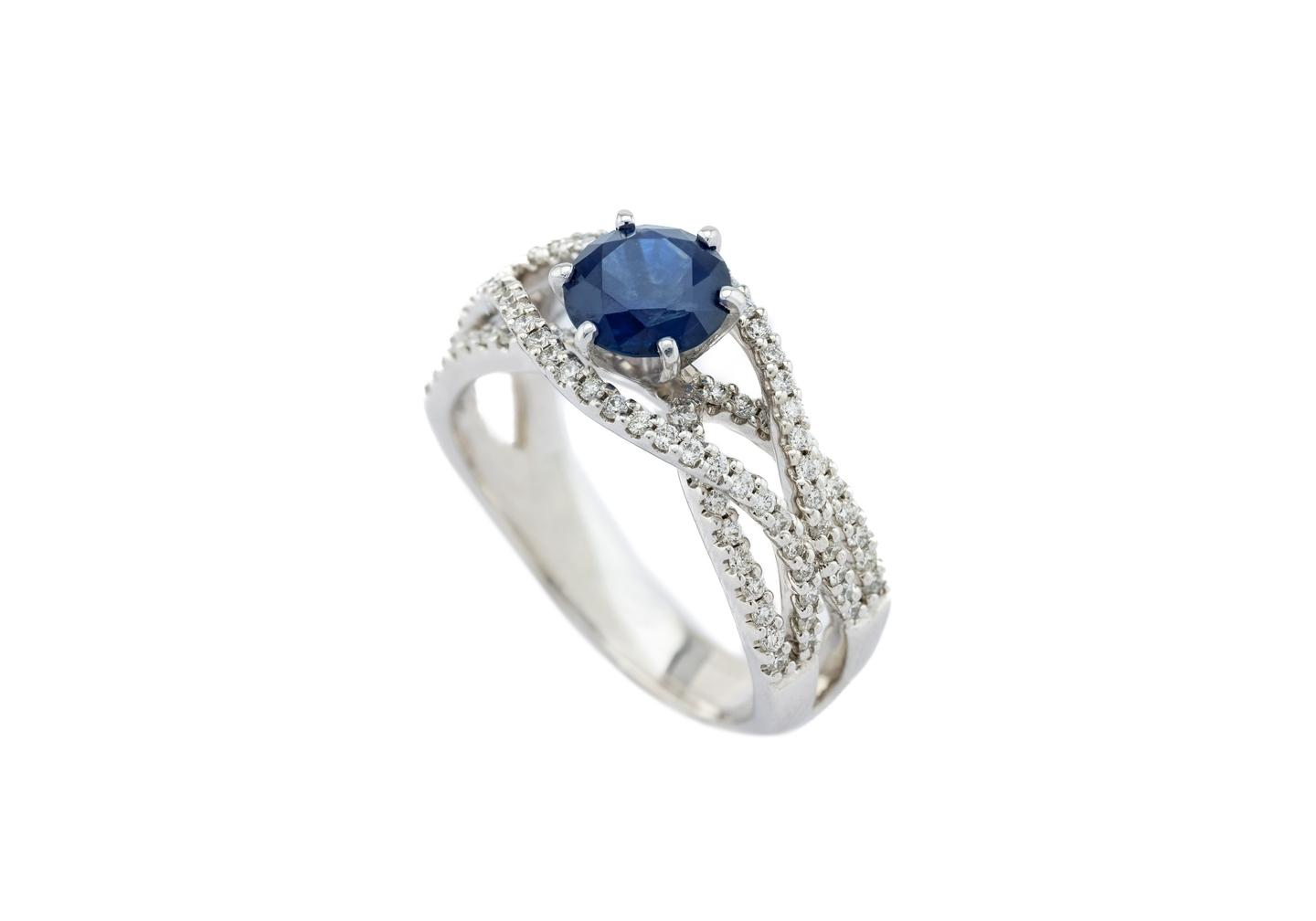 14K Montana Sapphire Diamond Twist Engagement Ring