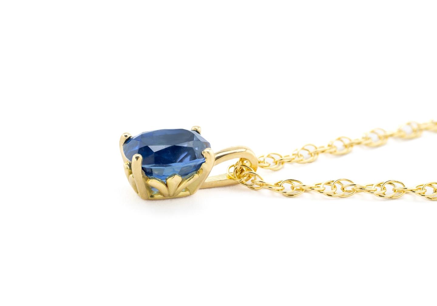 14K Oval Yogo Sapphire Solitaire Necklace