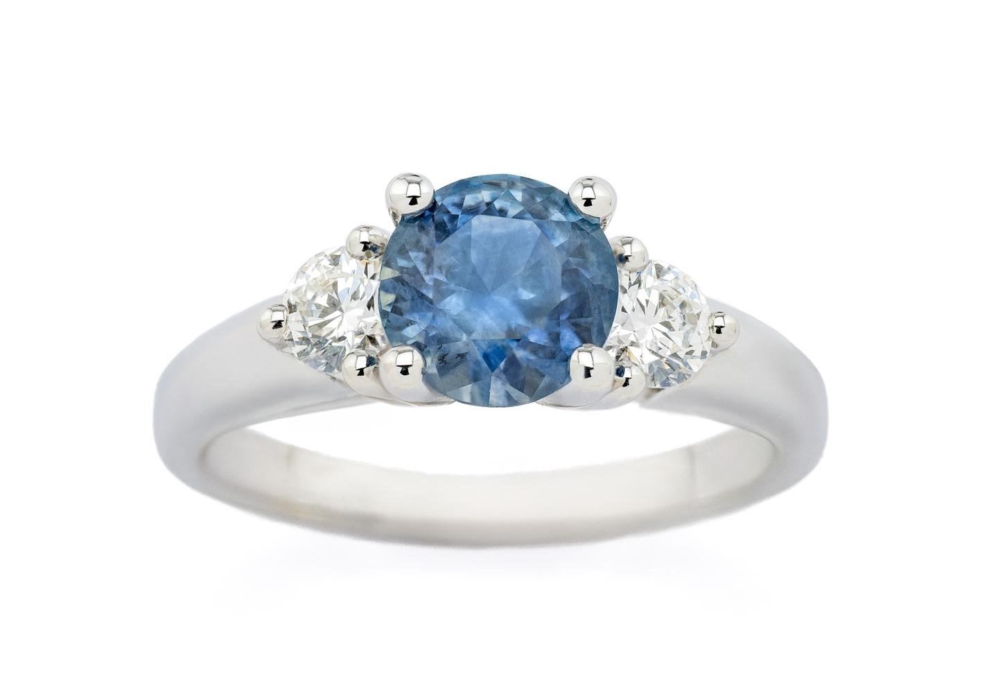 14K Montana Sapphire & Diamond 3-Stone Engagement Ring