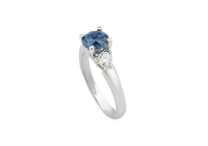 14K Montana Sapphire & Diamond 3-Stone Engagement Ring