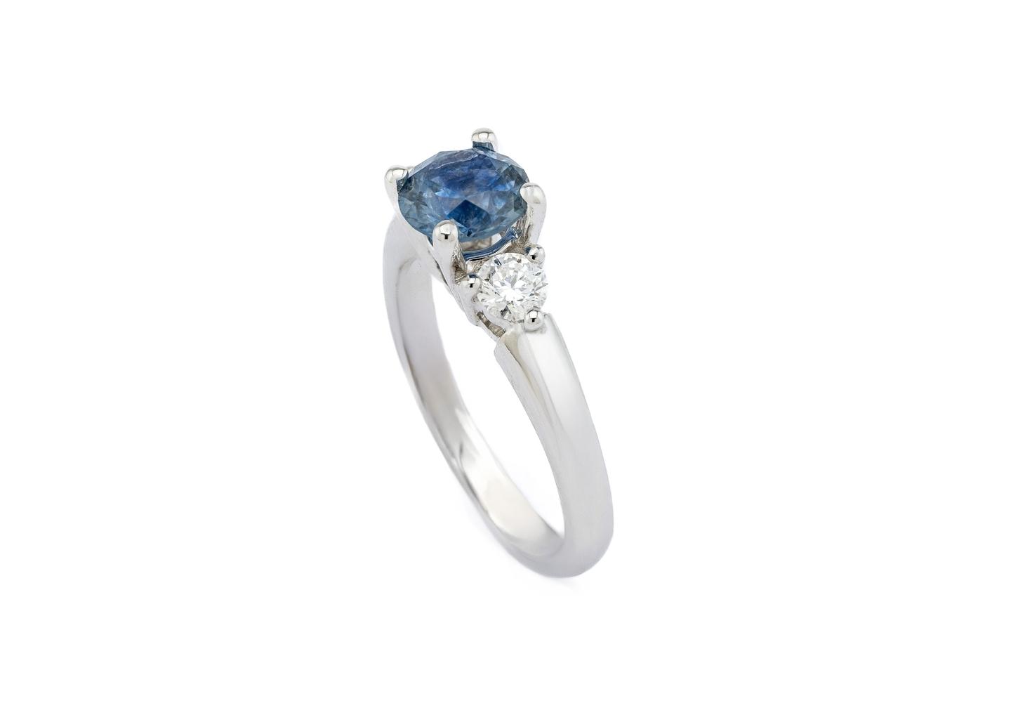 14K Montana Sapphire & Diamond 3-Stone Engagement Ring
