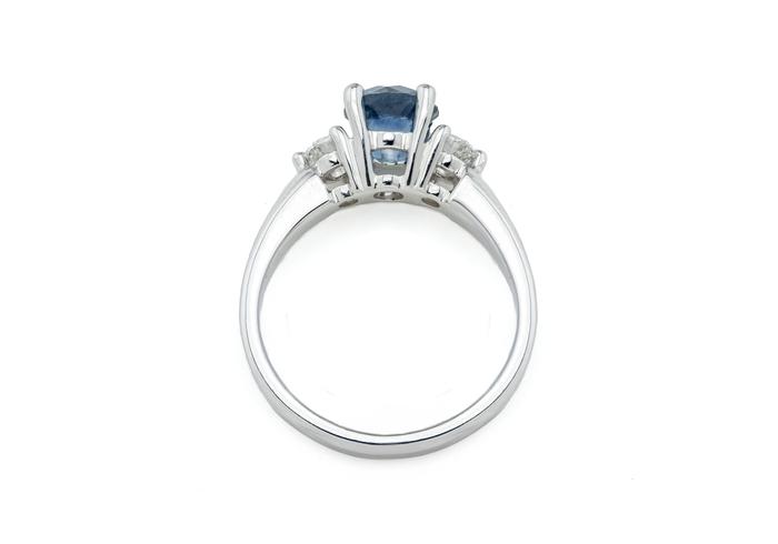 14K Montana Sapphire & Diamond 3-Stone Engagement Ring