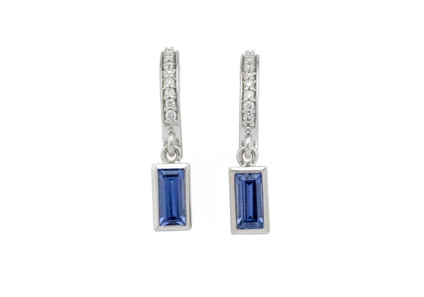 14K Baguette Yogo & Diamond Dangle Hoops
