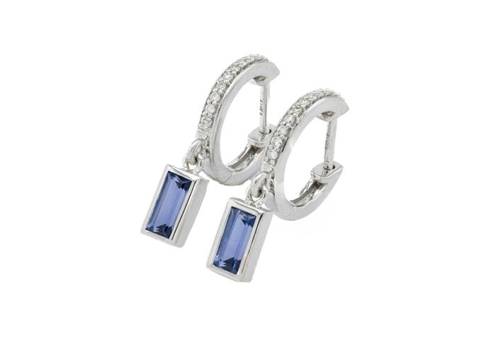 14K Baguette Yogo & Diamond Dangle Hoops