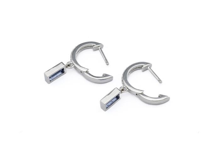 14K Baguette Yogo & Diamond Dangle Hoops