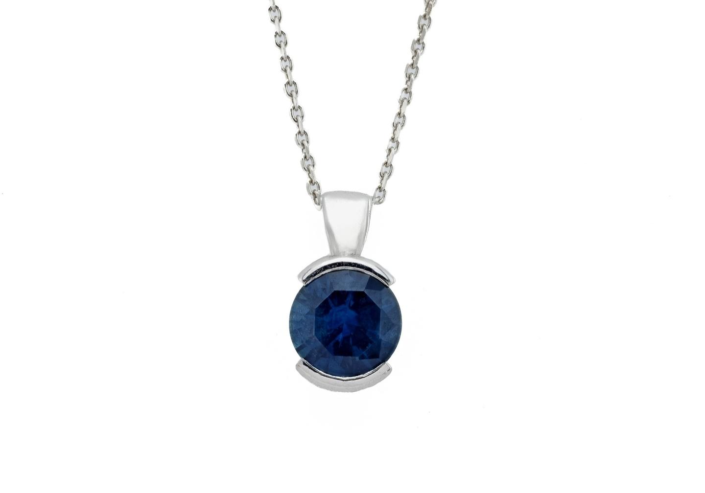 14K Montana Sapphire Half Bezel Solitaire Pendant