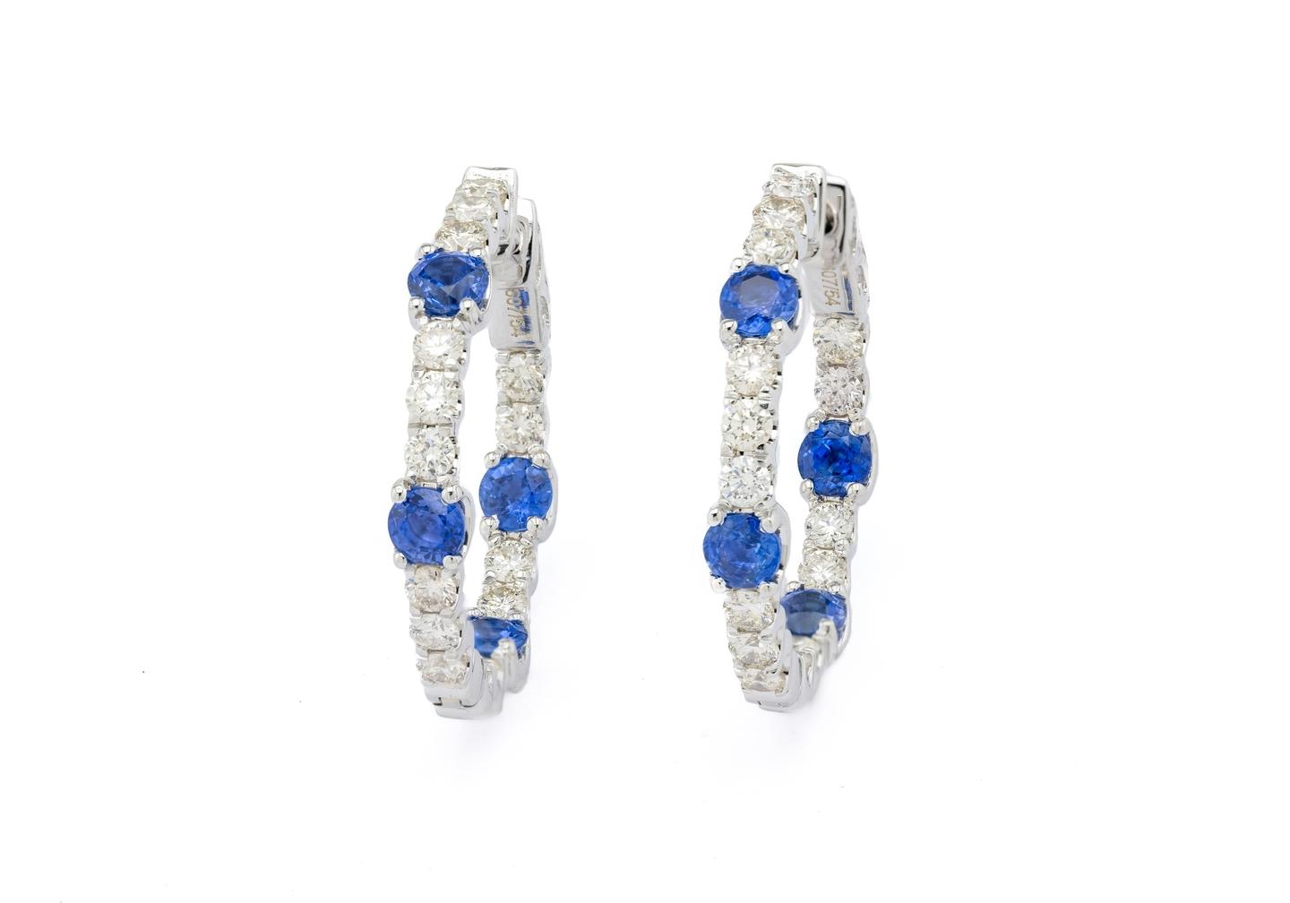 14K Sapphire and Diamond Inside Out Hoops