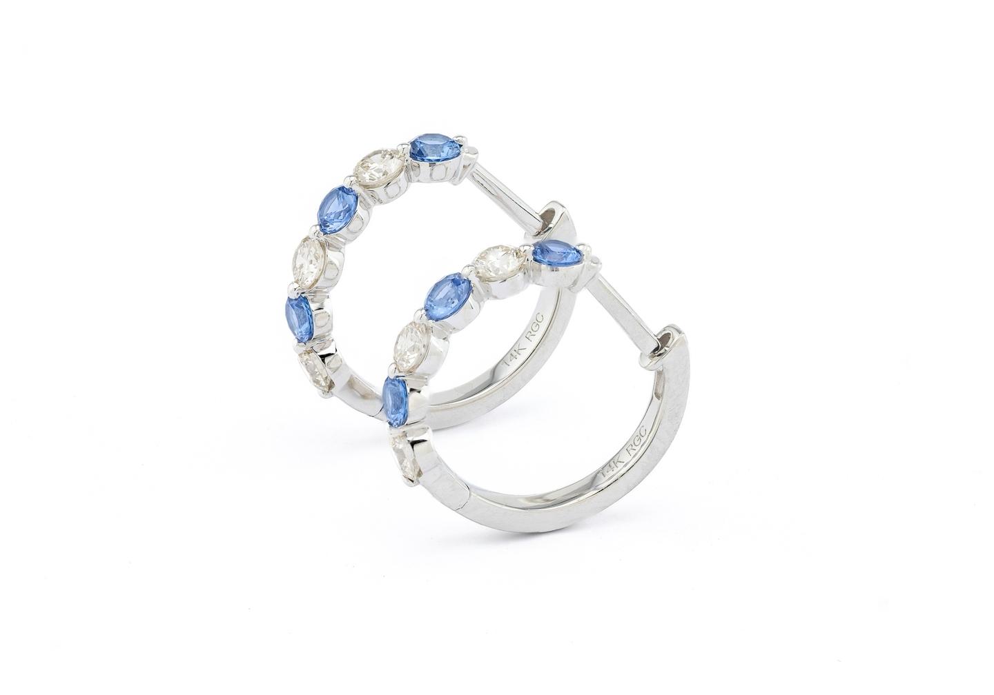 14K Yogo Sapphire & Diamond Hoop Earrings