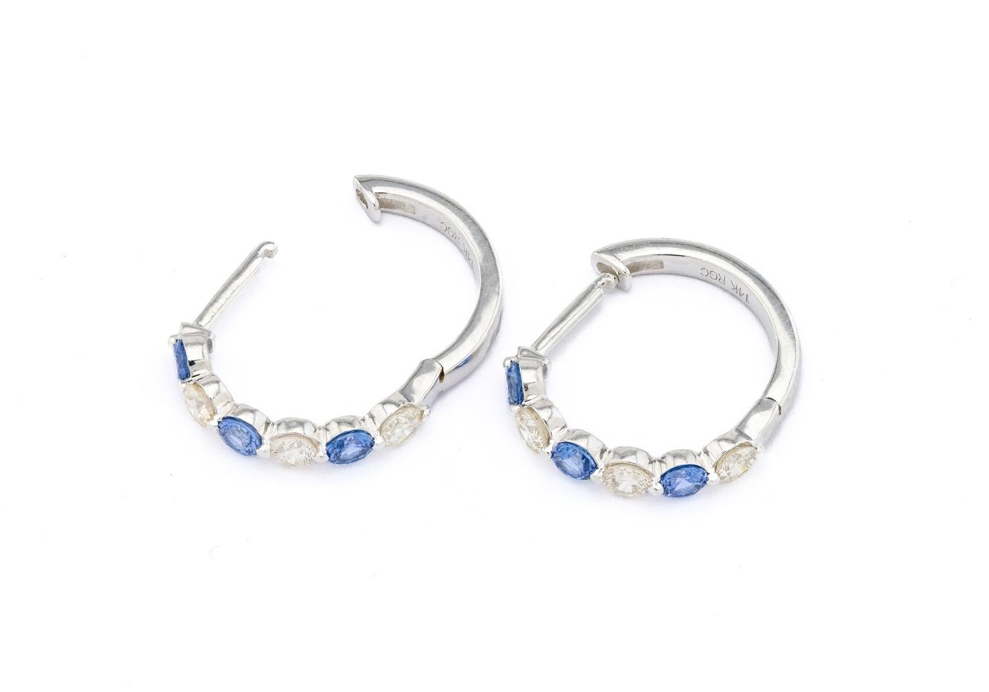 14K Yogo Sapphire & Diamond Hoop Earrings