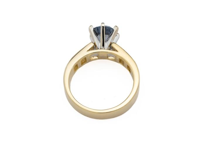 14K Montana Sapphire & Baguette Cut Diamond Engagement Ring
