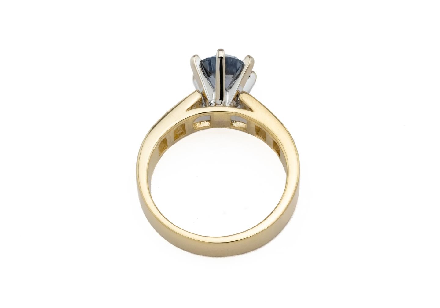 14K Montana Sapphire & Baguette Cut Diamond Engagement Ring