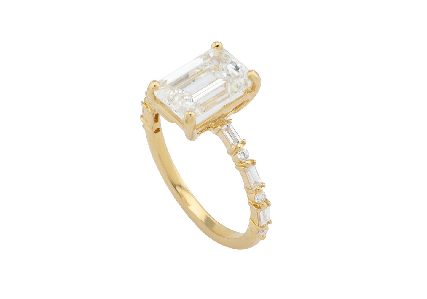 14K Lab Grown Emerald Cut Diamond Engagement Ring