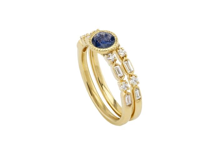 14K Yogo Sapphire and Diamond Bridal Ring Set