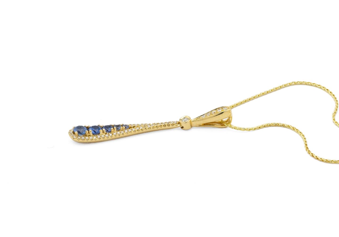 14K Yogo Sapphire and Diamond Drop Pendant Necklace
