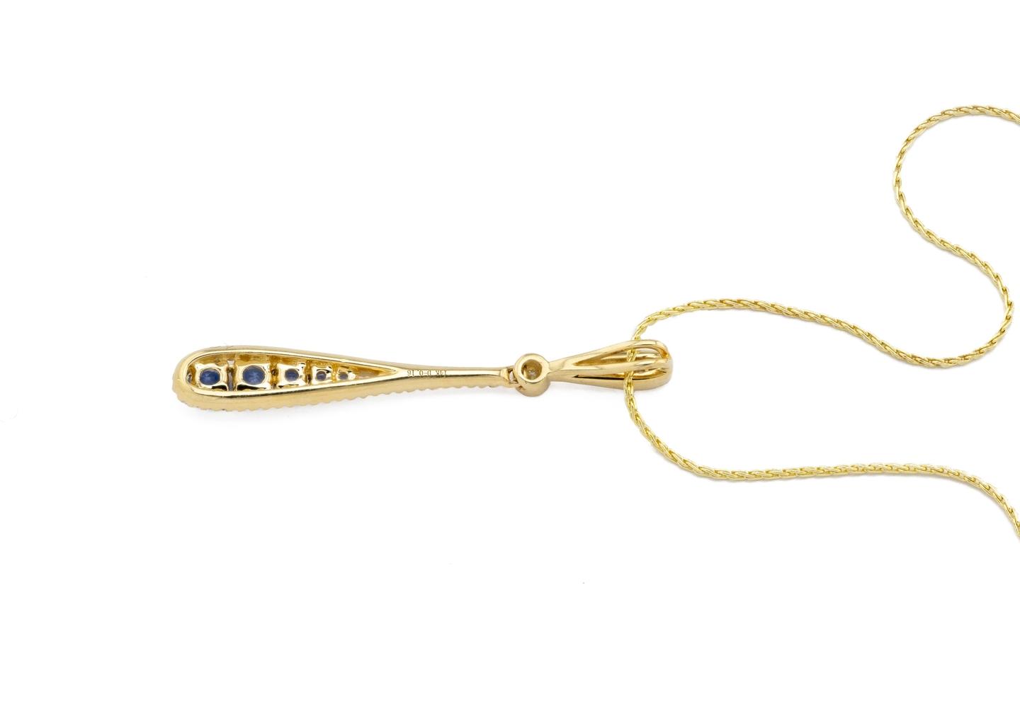 14K Yogo Sapphire and Diamond Drop Pendant Necklace
