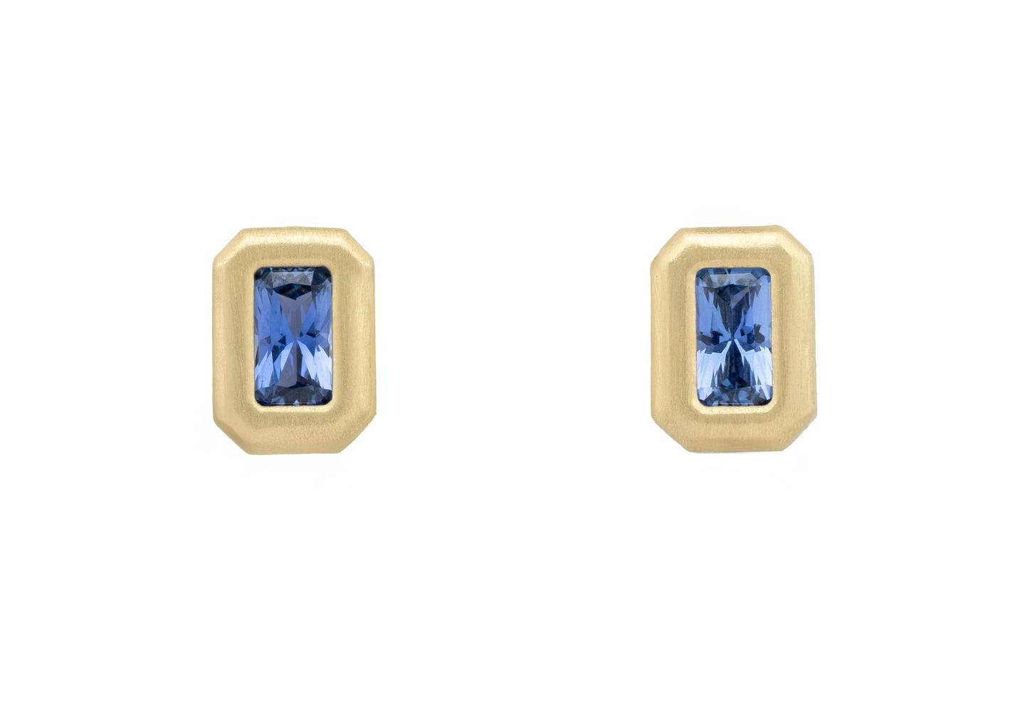 14K Yogo Sapphire Bold Bezel-Set Stud Earrings
