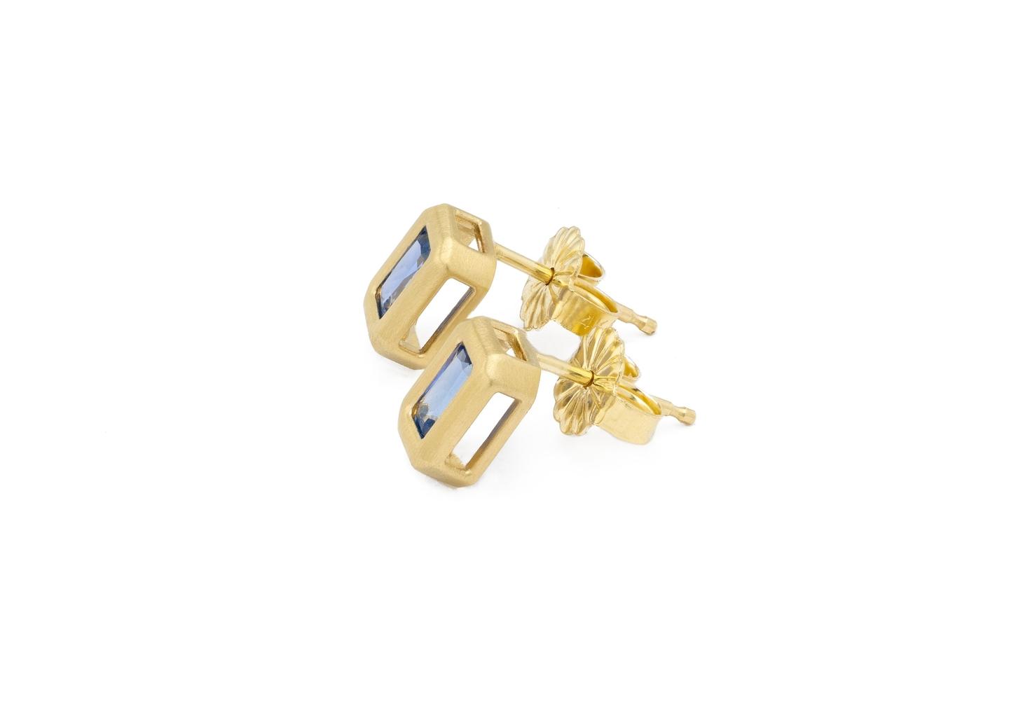 14K Yogo Sapphire Bold Bezel-Set Stud Earrings
