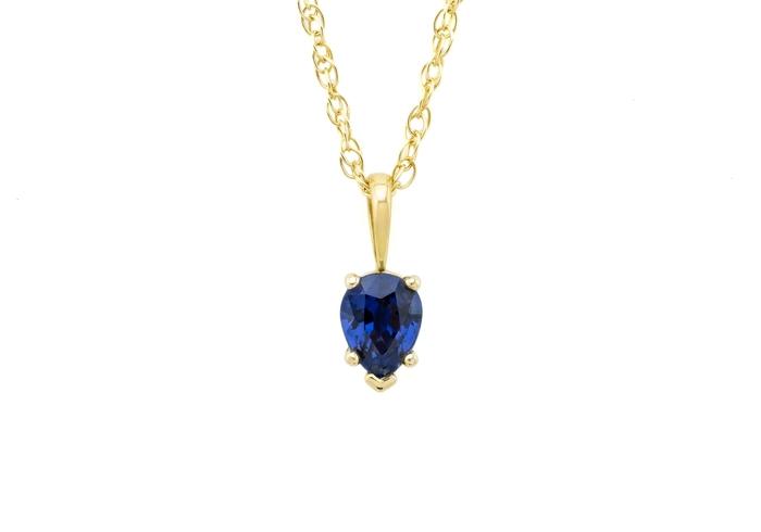 18K Pear Cut Yogo Sapphire Solitaire Pendant