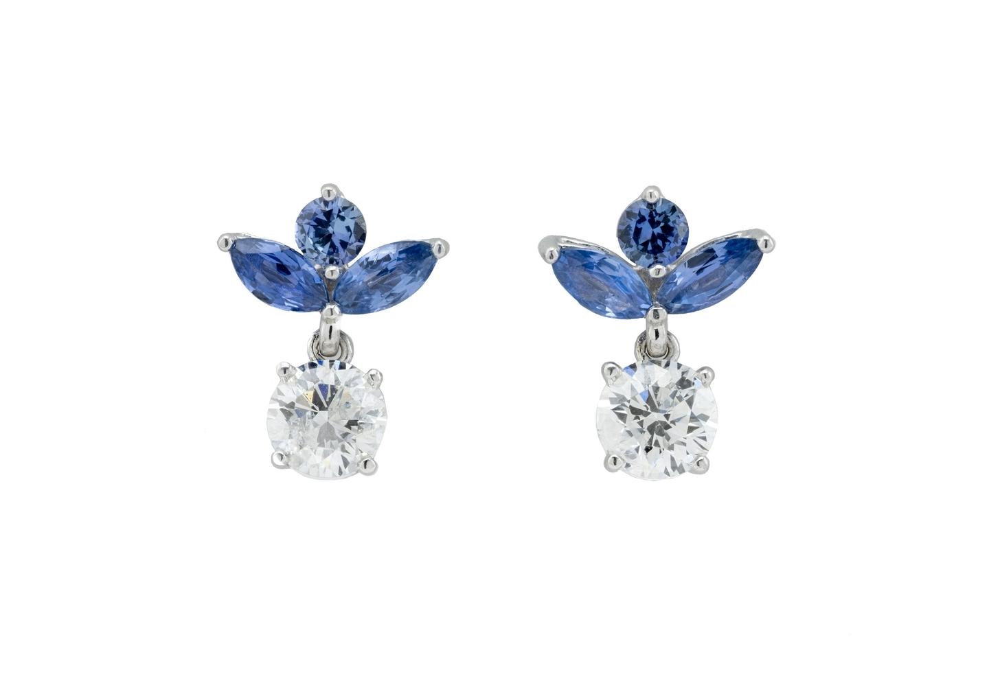 14K Yogo Sapphire & Diamond Stud Earrings