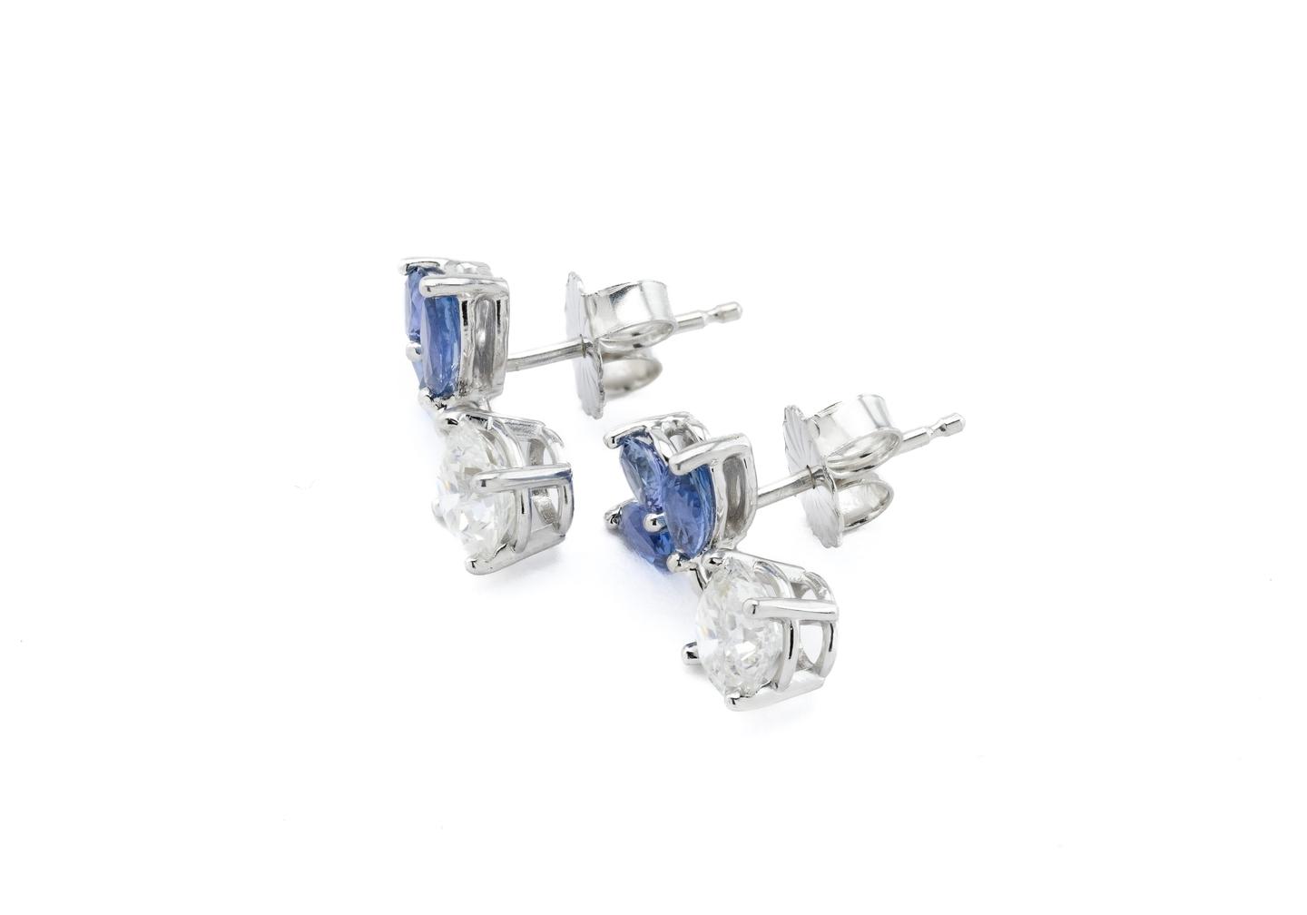 14K Yogo Sapphire & Diamond Stud Earrings