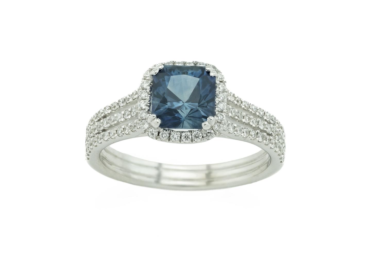 14K Montana Sapphire and Diamond Halo Ring