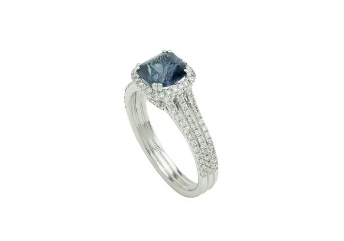 14K Montana Sapphire and Diamond Halo Ring