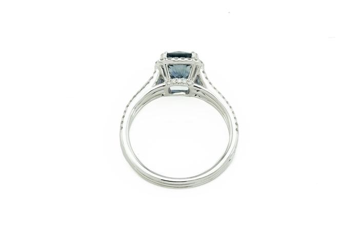14K Montana Sapphire and Diamond Halo Ring