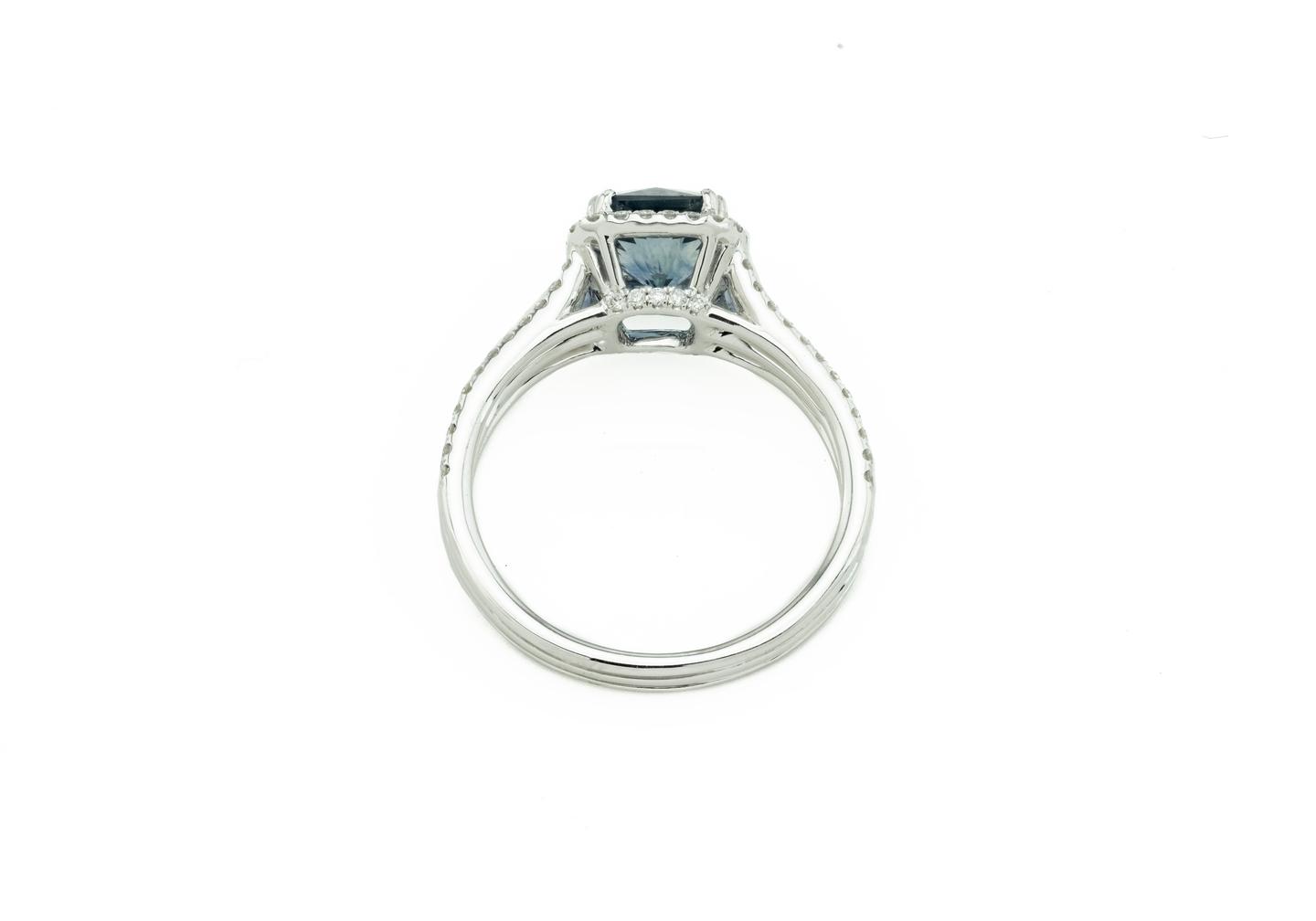 14K Montana Sapphire and Diamond Halo Ring