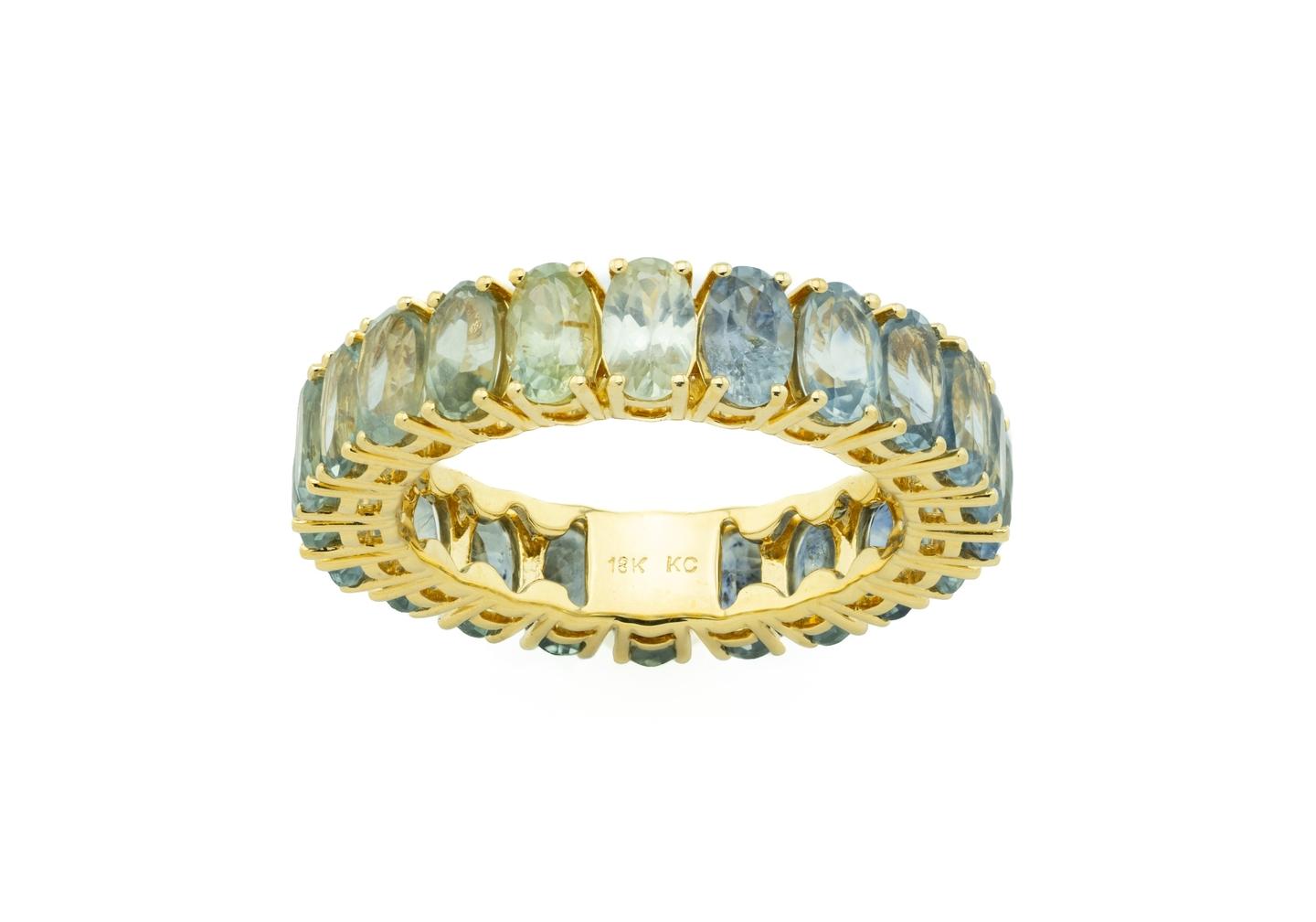18K 6.65ctw Gradient Montana Sapphire Eternity Band