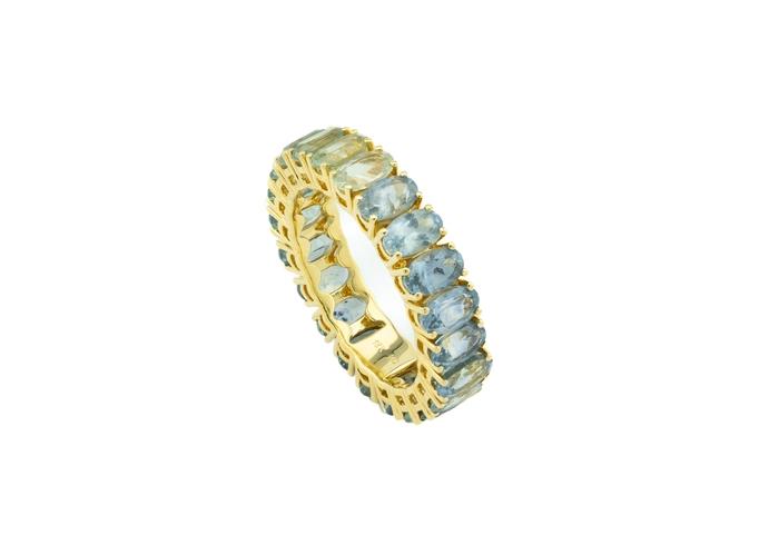 18K 6.65ctw Gradient Montana Sapphire Eternity Band