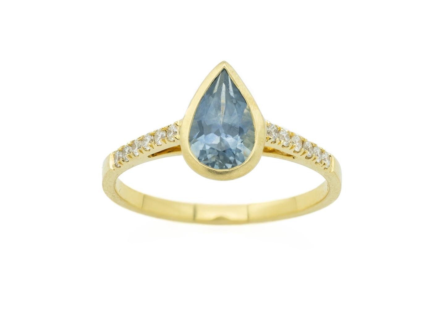 18K Bezel Set 1.25ct Montana Sapphire Accented Ring